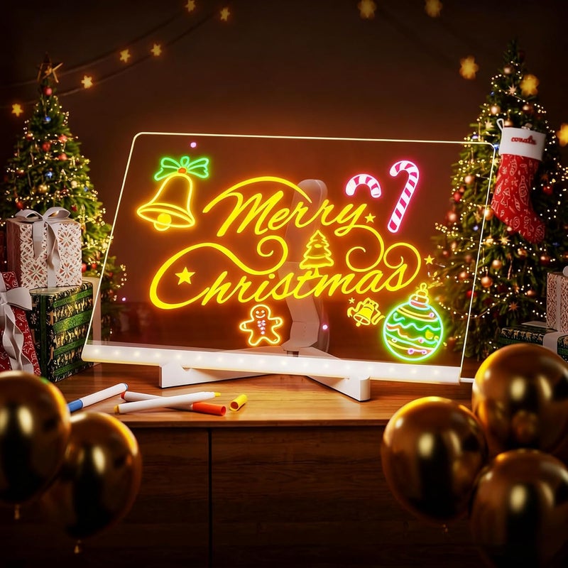 LGGbaodan Led Drawing Board, Led Note Board with Color Marker, 12"x8"Acrylic Dry Erase Message Board with Light, Led Writing Board for Christmas Gift. - Image 1